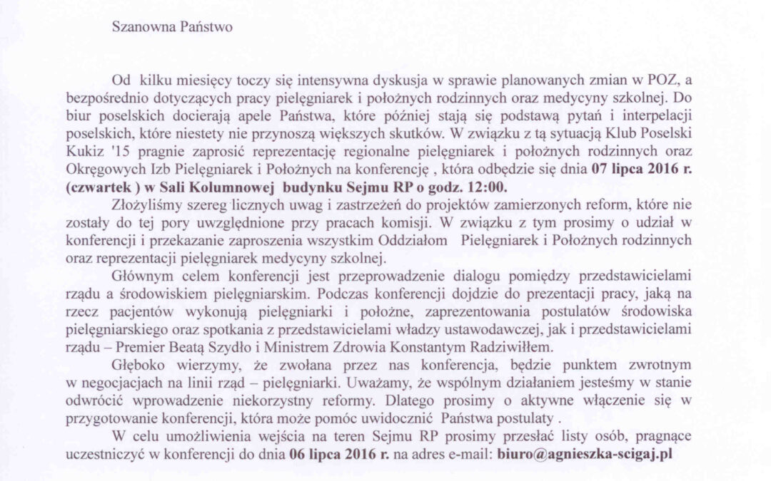 Zaproszenie na Konferencję Pielęgniarek i Położnych