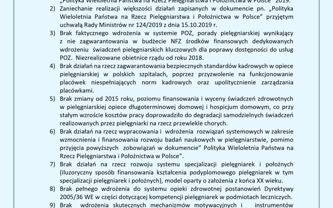 Stanowisko Zarządu Głównego Polskiego Towarzystwa Pielęgniarstwa w sprawie akcji protestacyjnej środowisk medycznych z dnia 11 września 2021 r.