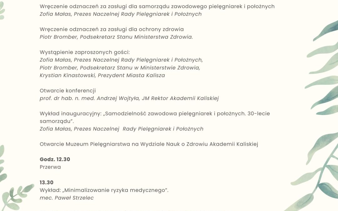 Zaproszenie i program obchodów Dnia Pielęgniarki w Kaliszu